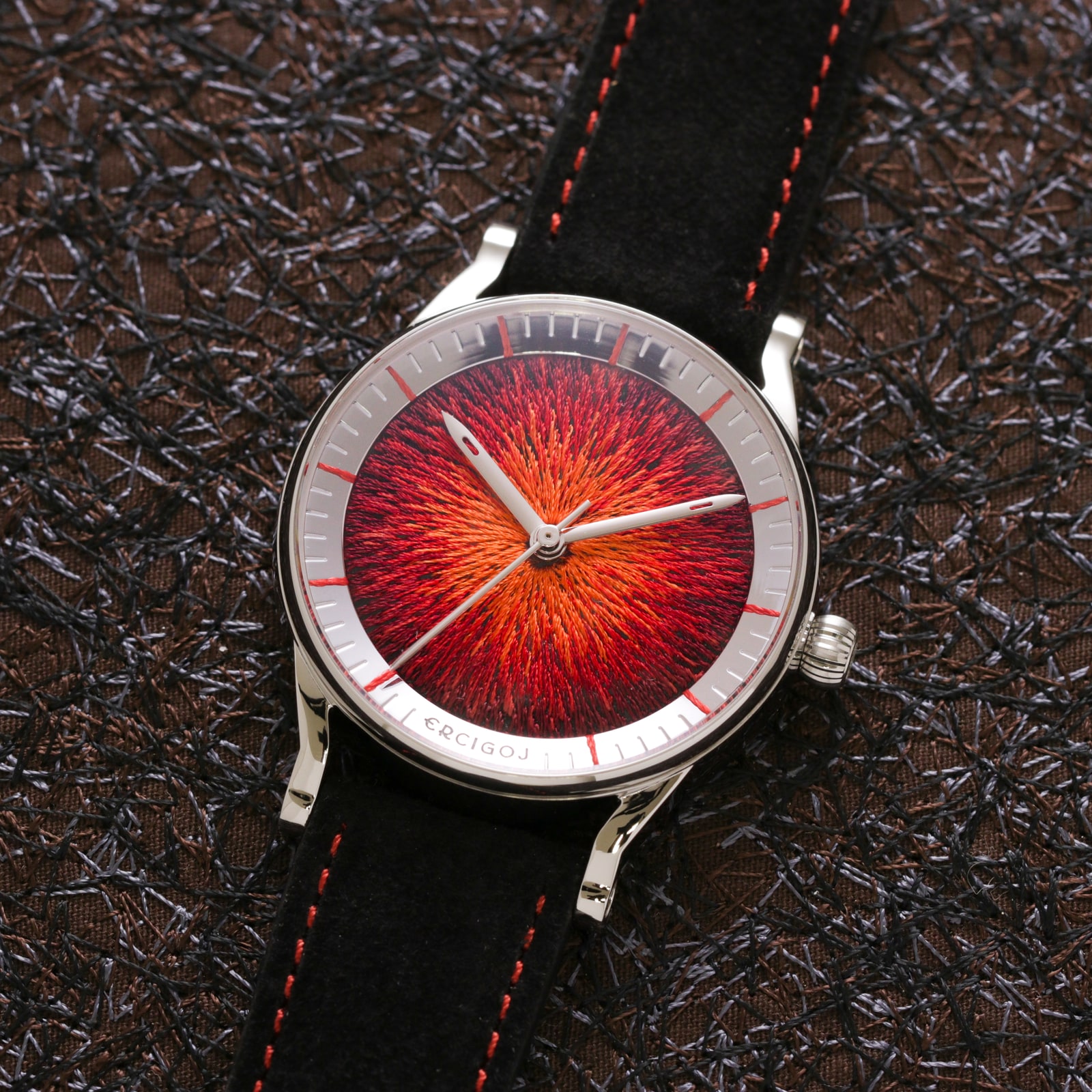 JACQUARD in flame red, embroidered dial
